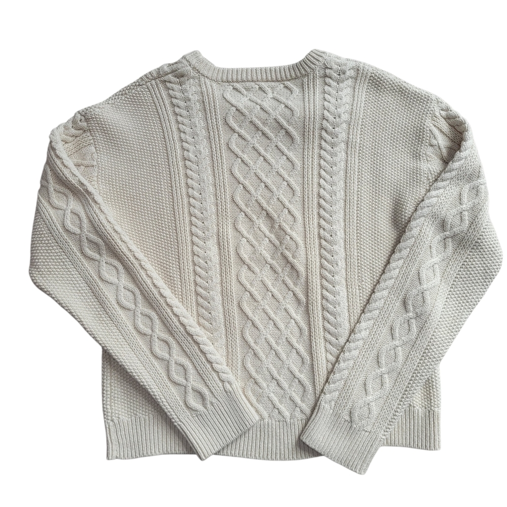 J.Crew Cream Cable Knit Sweater 100% Cotton Classic Crewneck Preppy Cozy Sz M - Picture 4 of 8